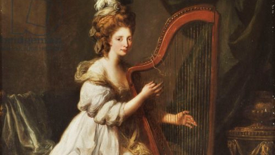 portret van Elizabeth Ewer c1768 door Angelica Kauffmann bron theearlypedalharp net